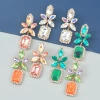 Fashionable colored diamond alloy diamond-encrusted floral square earrings, geometric earrings, trendy girls' European and American earrings Cxzs Item Picture